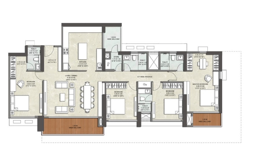 4 BHK Floor Plan Kalpataru Vista